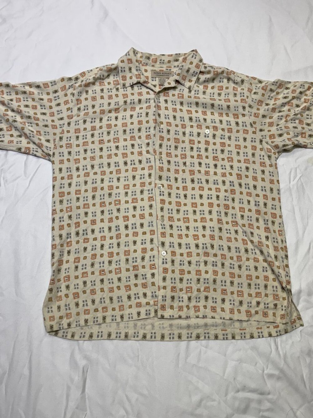 Island Republic Men's Cream Silk Palm Tree Button Down Shirt XXL